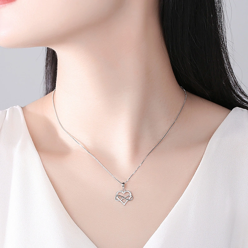 S925 Sterling Silver Pendant Heart Of Eternity Ins Collar Chain