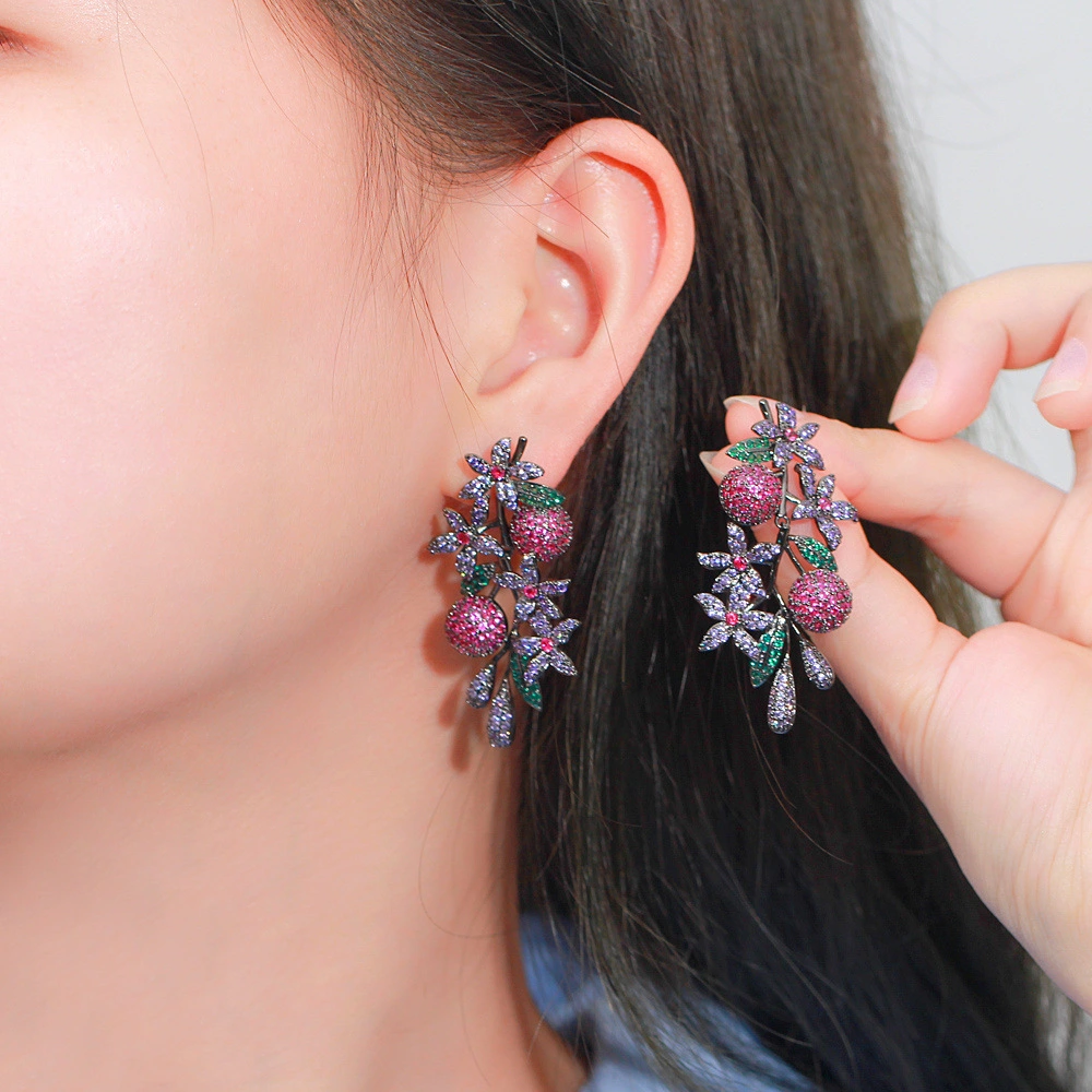 Stereoscopic Fruit And Flower Micro-inlaid Zircon Earrings