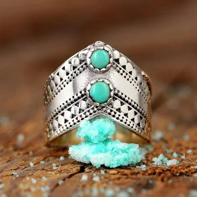 Vintage Bohemian Turquoise Irregular Ring