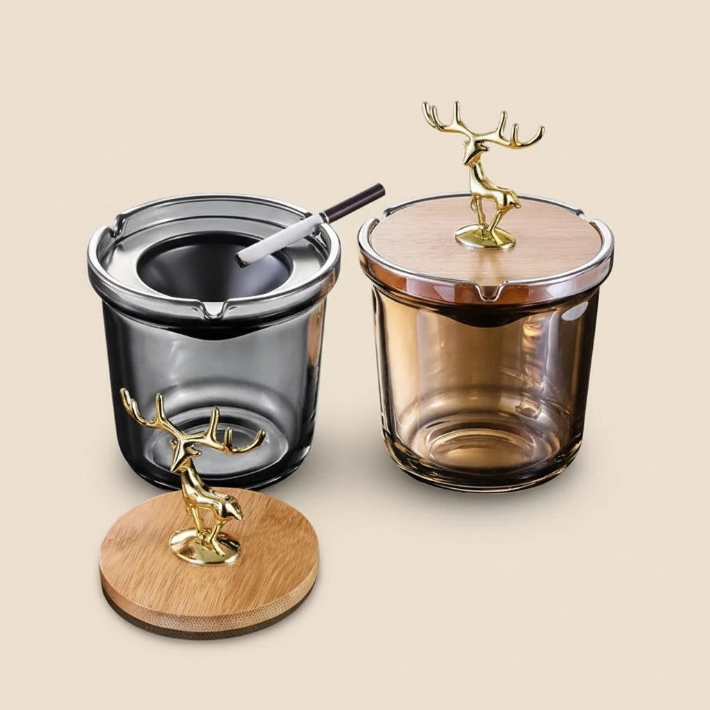 Creative Deer Head Ashtray With Cover