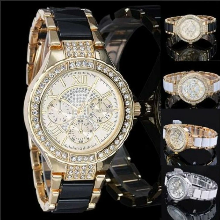 Geneva Alloy Diamond Steel Strap Watch Fashion Women's Quartz Watch