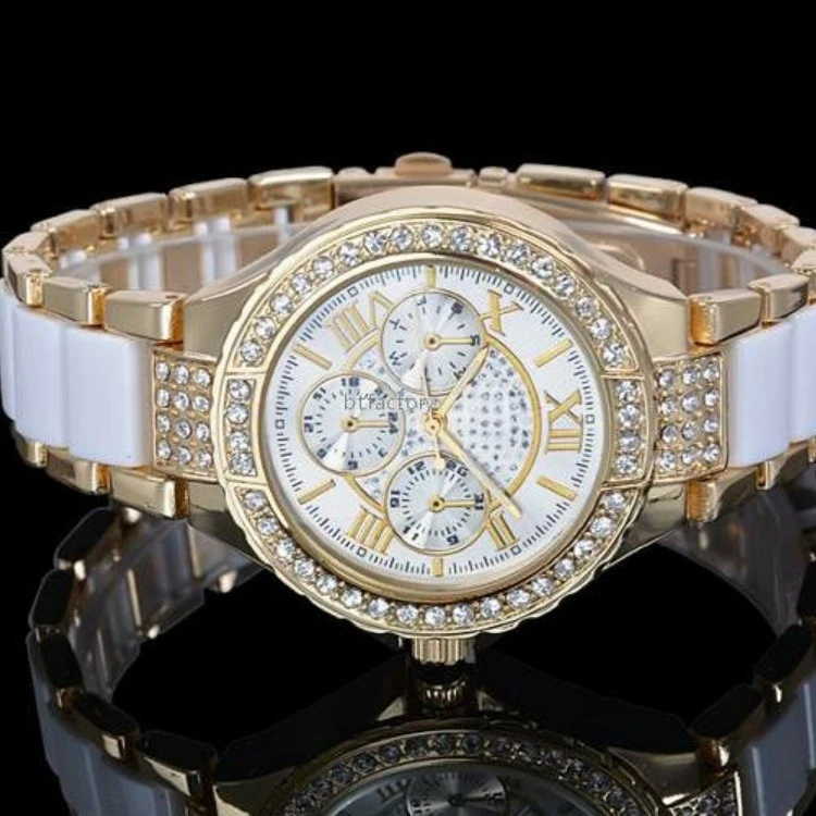 Geneva Alloy Diamond-encrusted Steel Band Watch