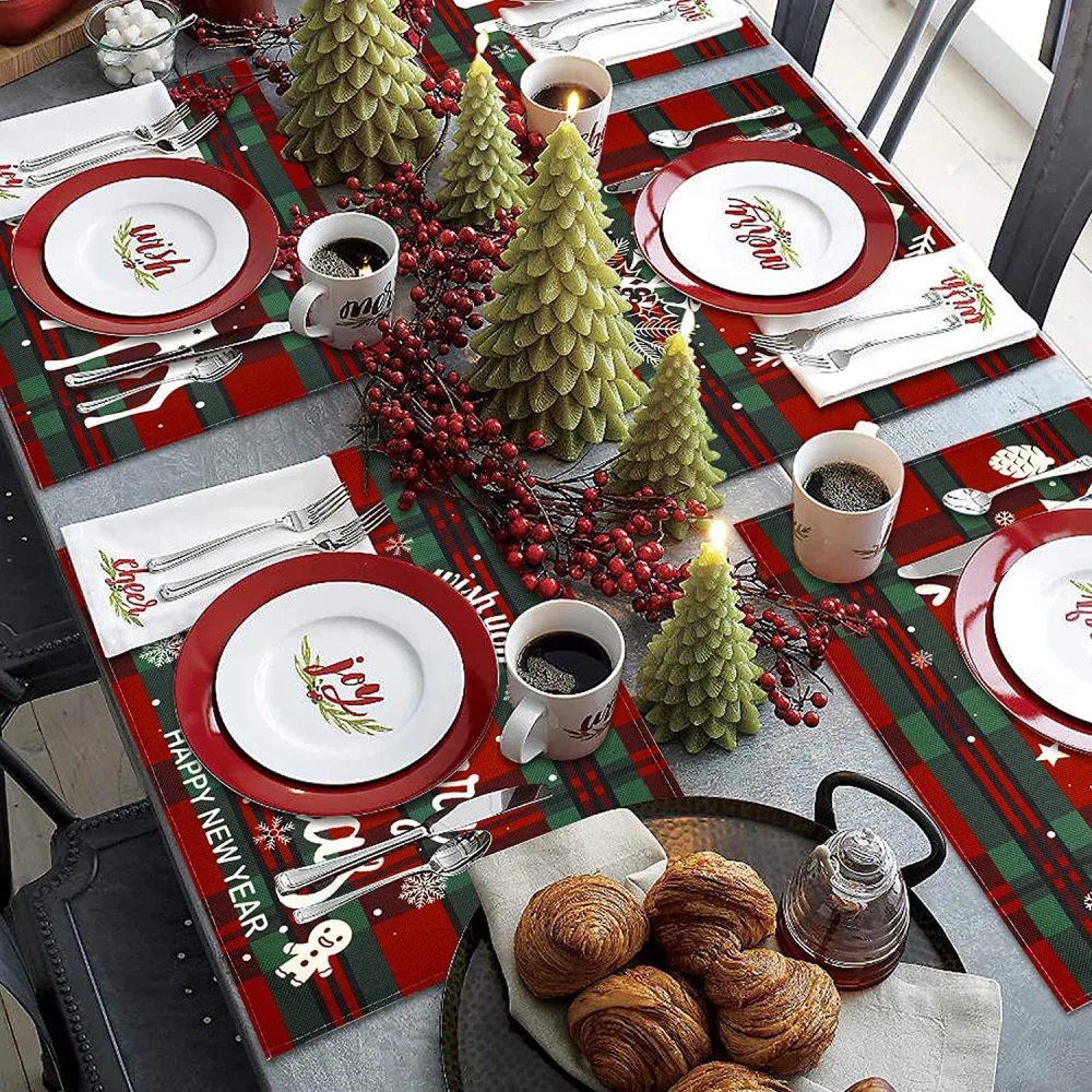 Christmas Cotton Waterproof Linen Insulated Placemats