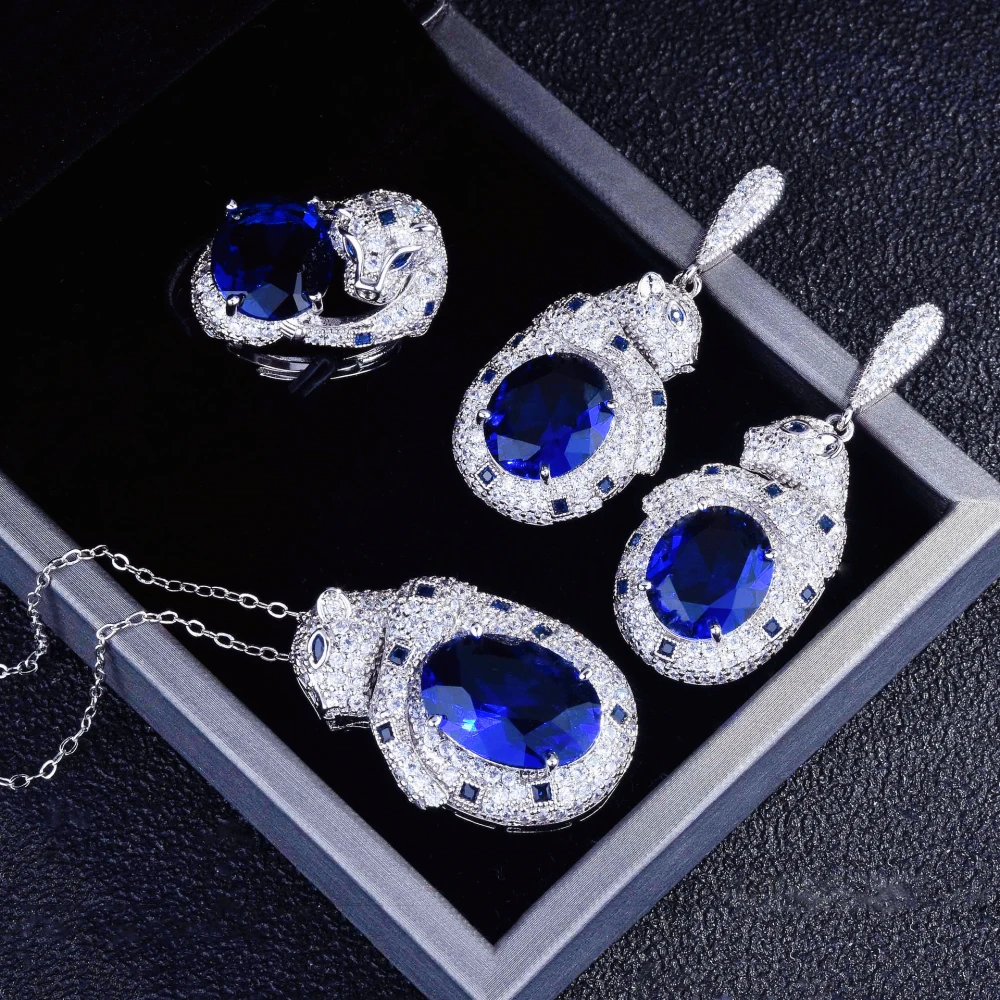 Gaoding Jewelry Royal Sapphire Emerald Leopard Set