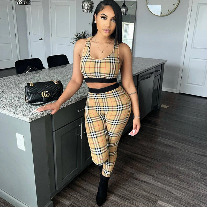Western-style Plaid Skinny Sports Elastic Sleeveless Vest Trousers Suit