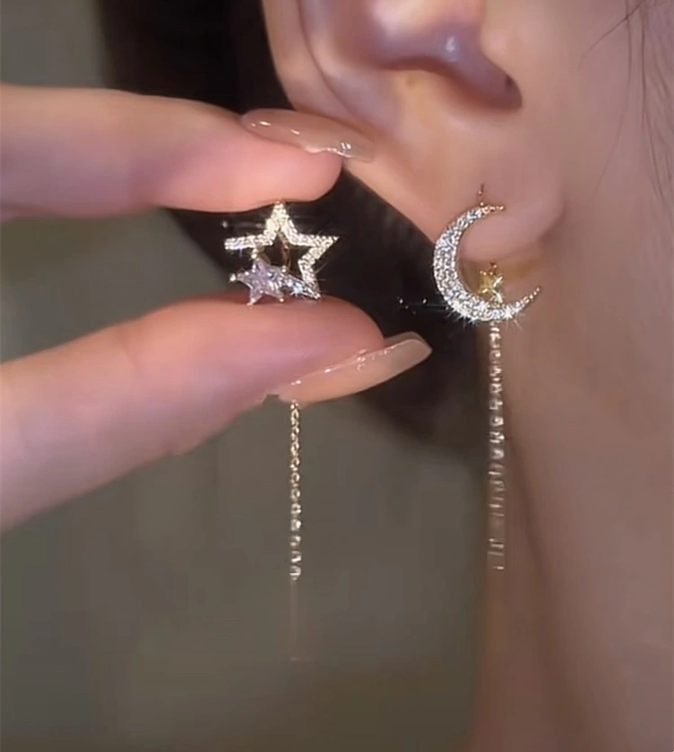 Slightly Set Zircon Versatile Moon Earrings