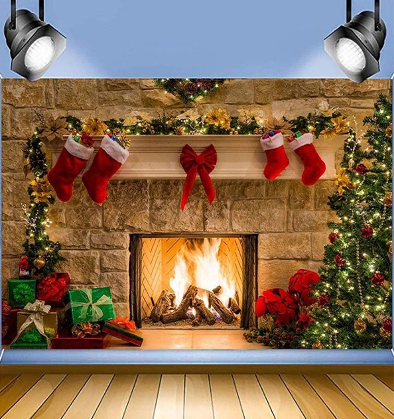 Christmas 3D Digital Studio Fireplace Background Cloth