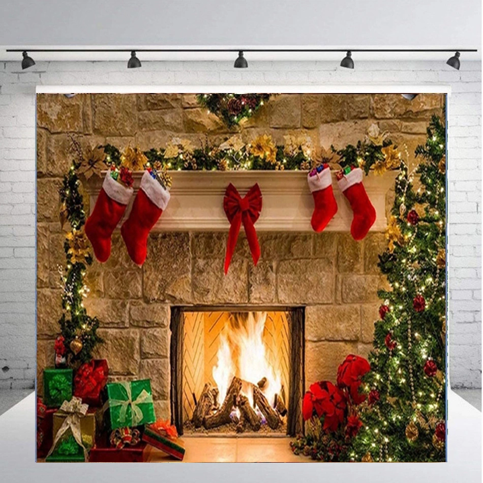 Christmas 3D Digital Studio Fireplace Background Cloth