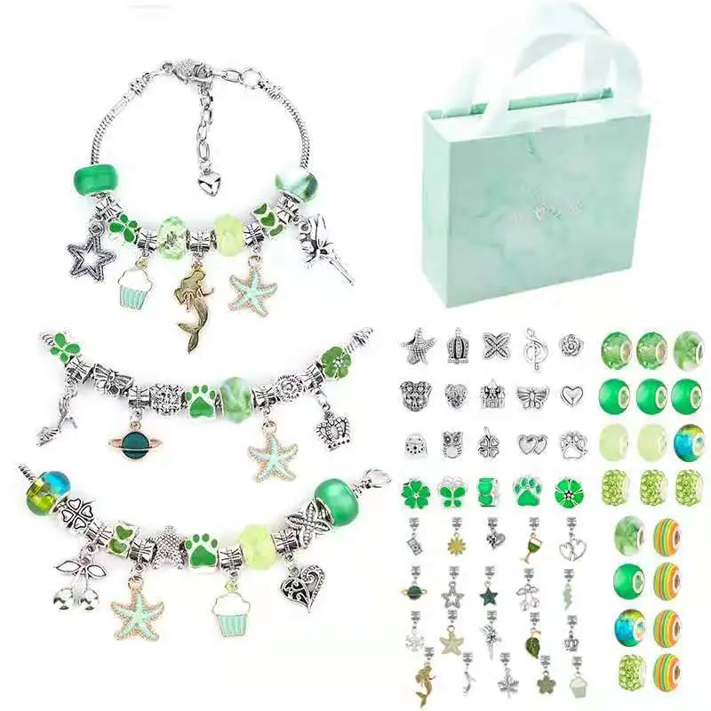 Green Beaded Children's Diy Bracelet Suit