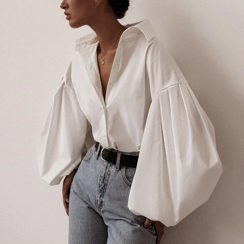 Lantern sleeve lapel loose shirt