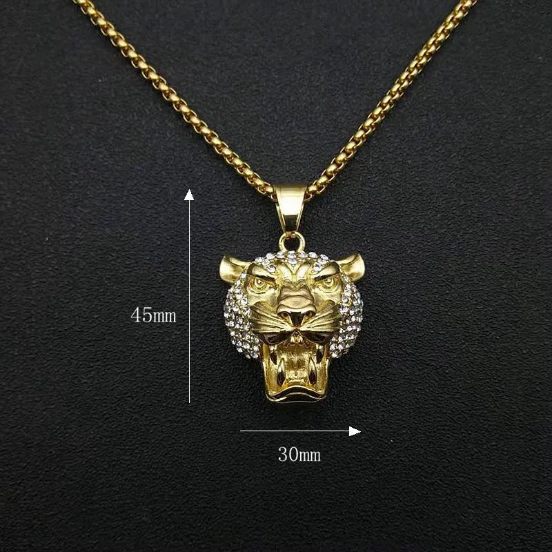 Stainless Steel Gold-plated Lion Head Pendant Necklace