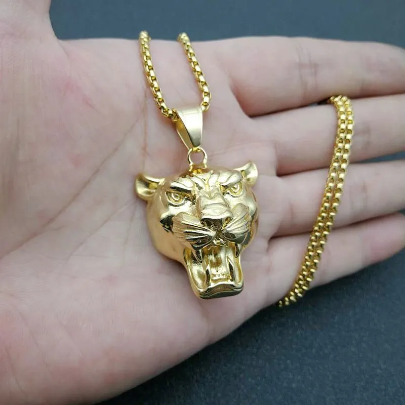 Stainless Steel Gold-plated Lion Head Pendant Necklace