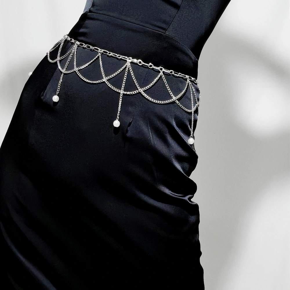 Waist Chain Pearl Pendant Wavy Fringe Body Chain Banquet Party Fashion Versatile Dress Accessories