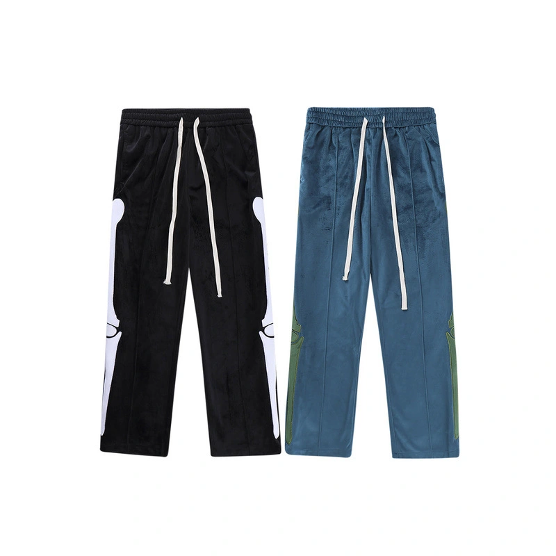 Men's Side Boning Embroidered Drawstring Casual Pants