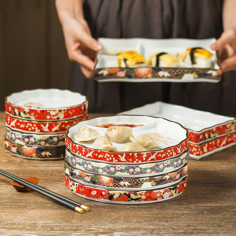 Household Round Square Plate With Soy Sauce And Vinegar Compartment