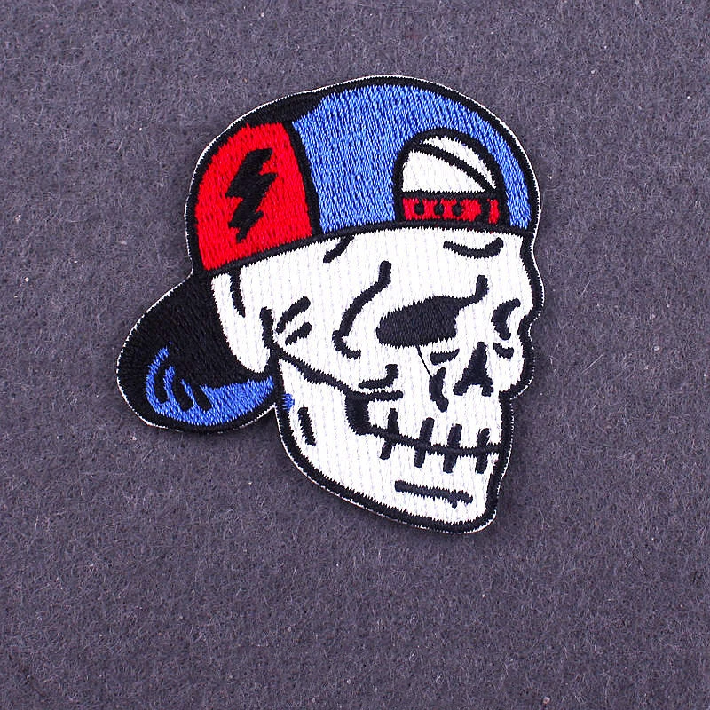 Halloween Skull Embroidery Patch With Punk Badge