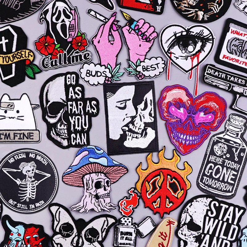 Punk Skull Patch Iron On Embroidered Patches For Clothing