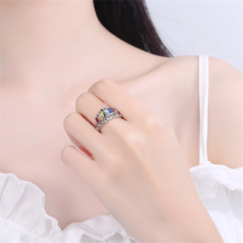 Women's Fashion Micro Zirconia Rainbow Crown Ring