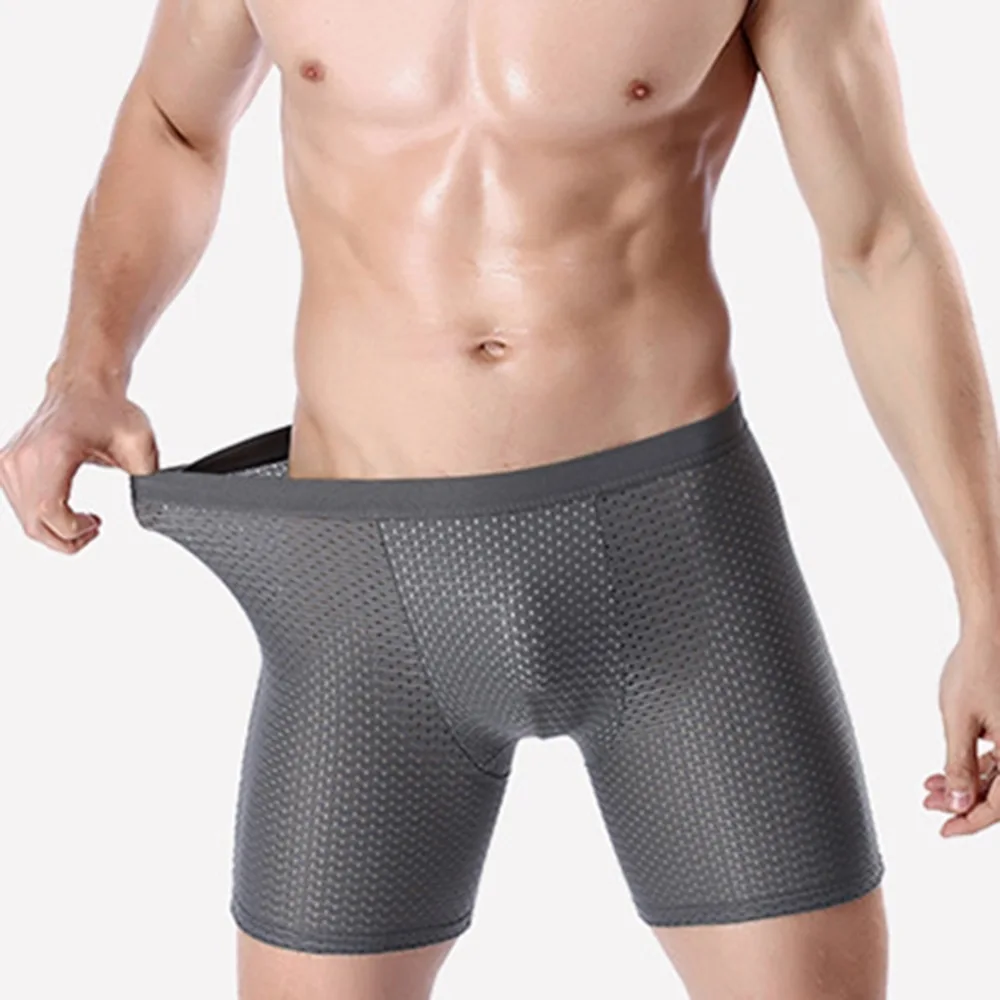 Men's Ice Silk  Mesh Lengthened Boxer Underwear