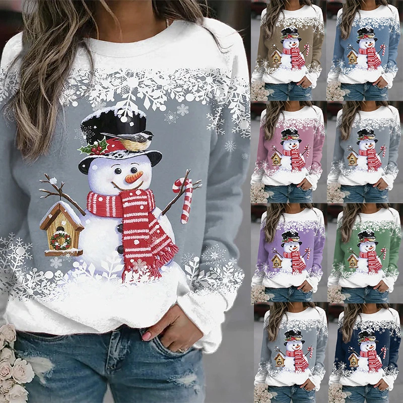 Christmas Snowman Printed Panel Loose Sweater