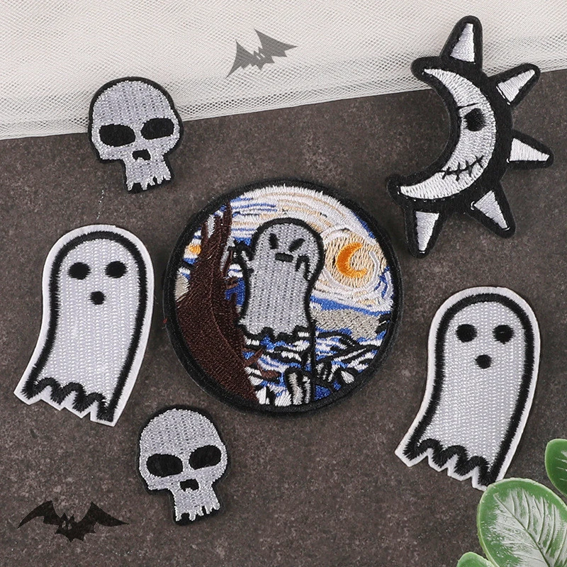 Embroidered Label Skull And Crossbones Ghost Badge Cloth Label