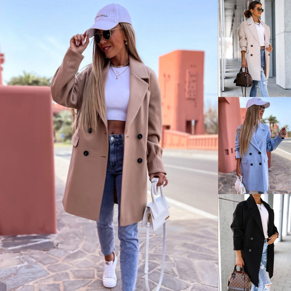 Autumn And Winter Simple Long Sleeved Solid Wool Coat