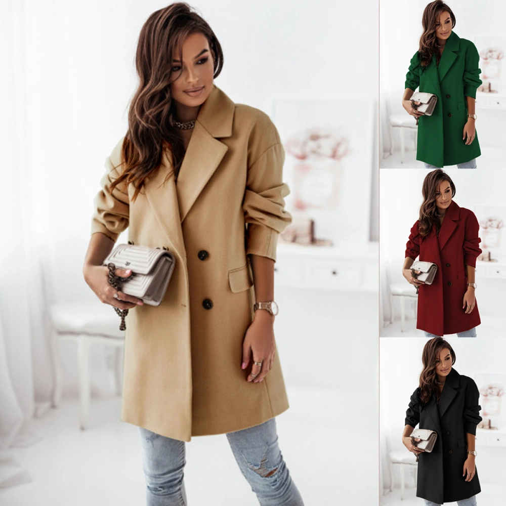 Autumn And Winter Long Sleeve Suit Collar Double Breasted Nickel Coat