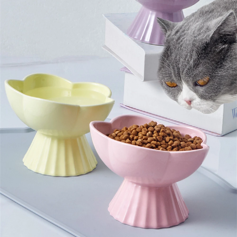 Cat Bowl Anti Overturning Diagonal High Leg Ceramic