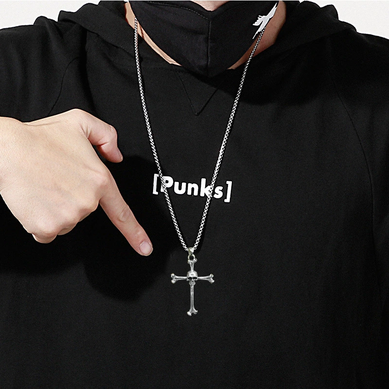 Men's Skull Personality Pendant Necklace Cross