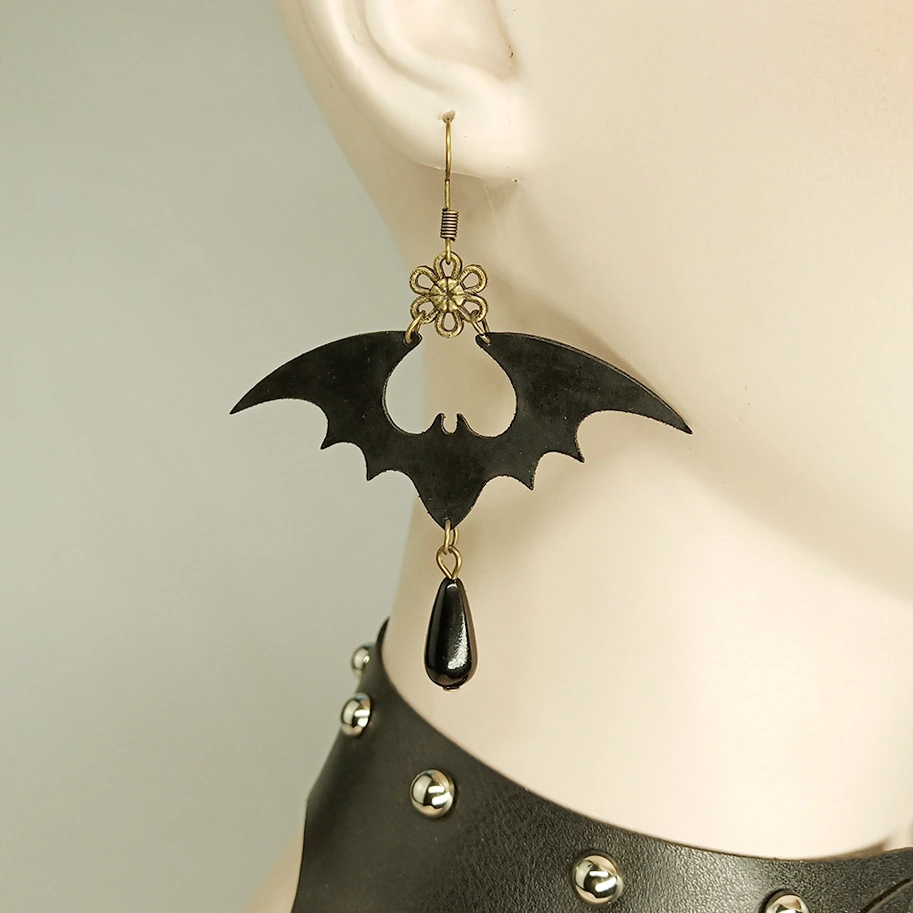 Fashion Simple Earrings Female Black Skin Bat