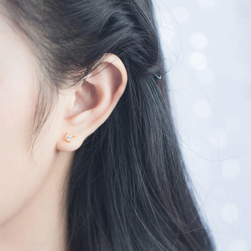 Korean Version Of Female Diamond-encrusted Golden Star Earrings