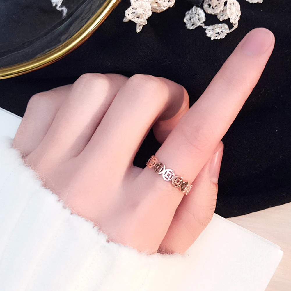 Hollow Out Money Seeking Copper Coin Ring For Women