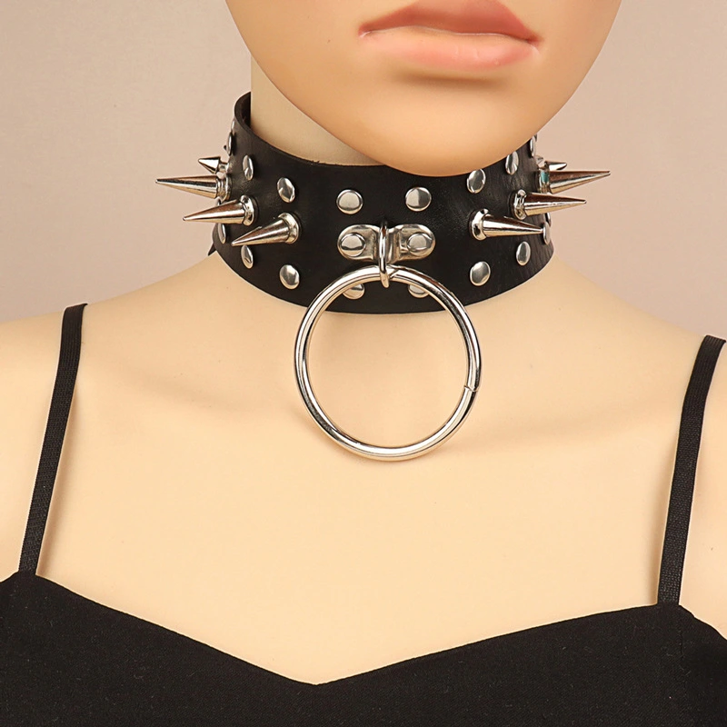 Gothic Rivet Spike Round Ring PU Leather Collar