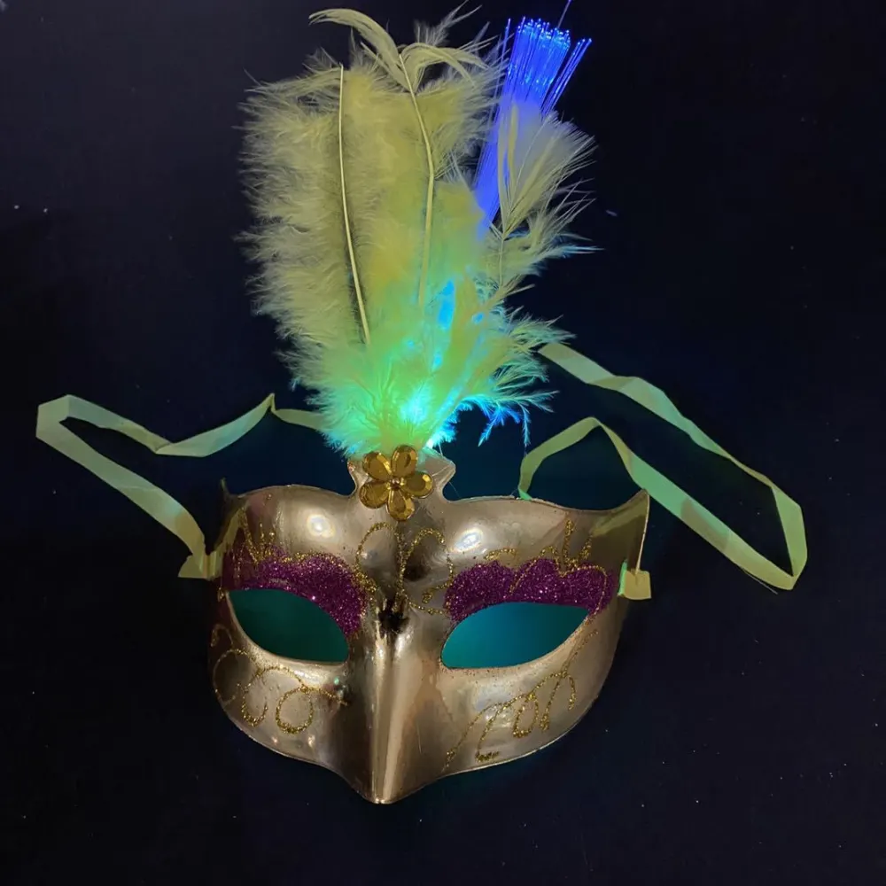 Glowing Fiber Optic Mask Halloween Masquerade Led Princess Feather Children