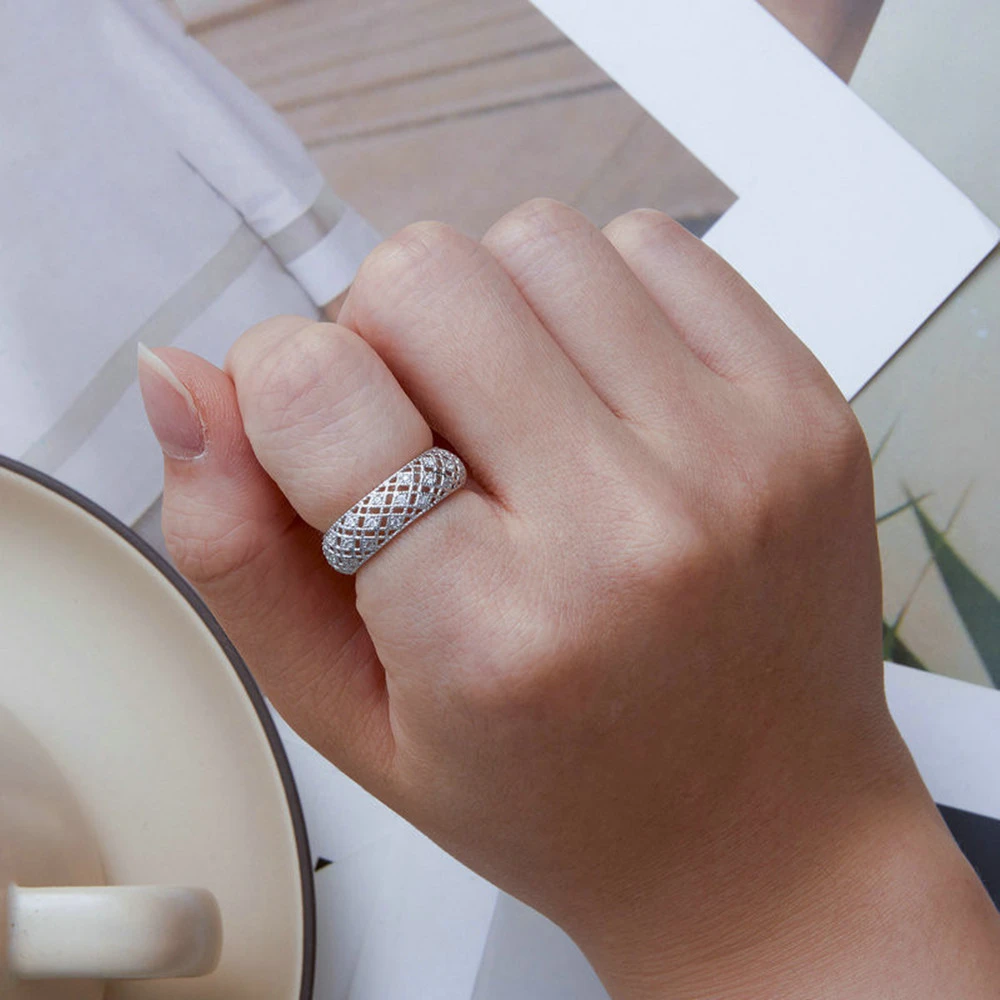 Silver Delicate Mesh Wide Ring Elegantly Plating