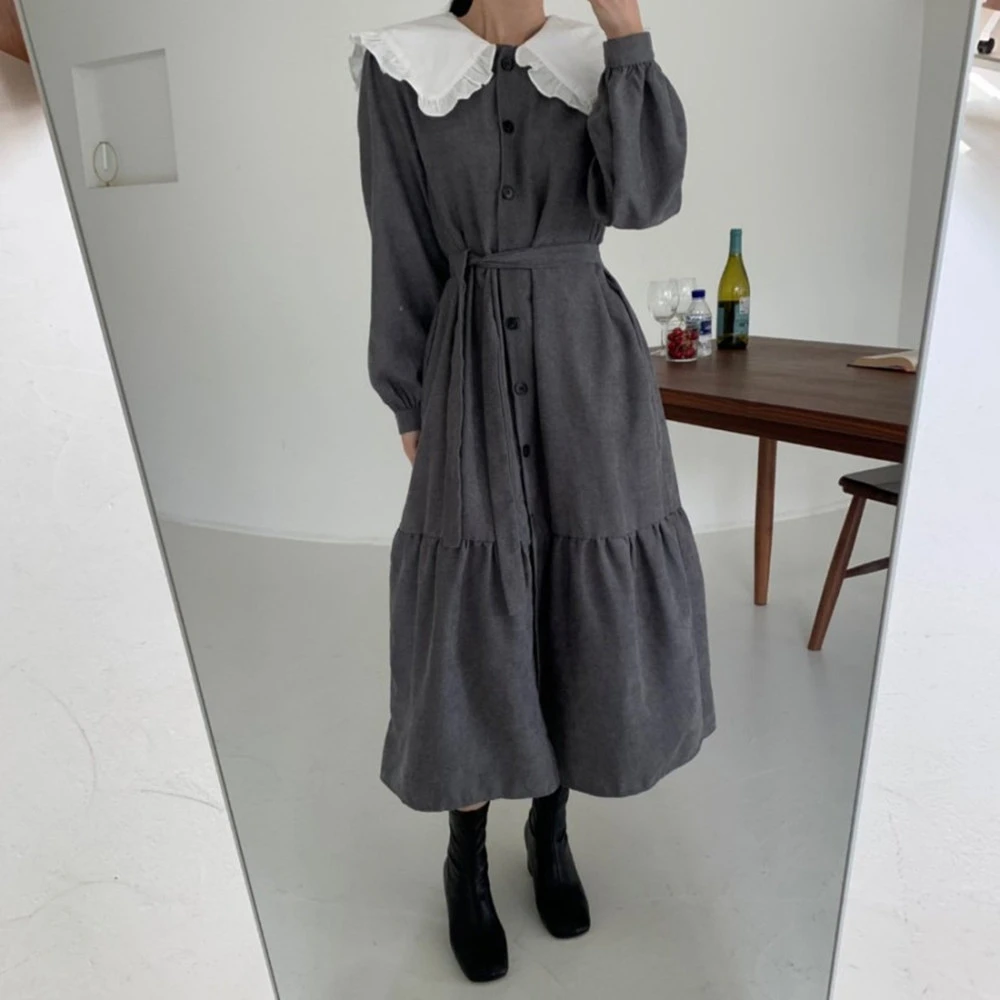 Vintage Age Reduced Baby Collar Single Breasted Lace Up Dress
