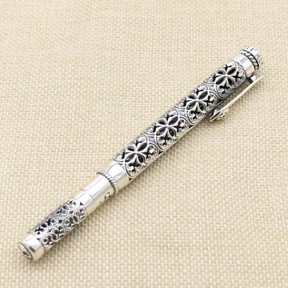 Thai Silver Ballpoint Pen For Men And Women Elegant Pure Silver Hollow