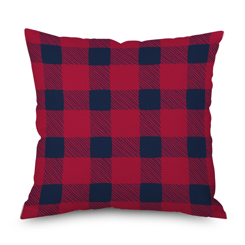 Linen Pillow Cover Plaid Christmas Tree Car