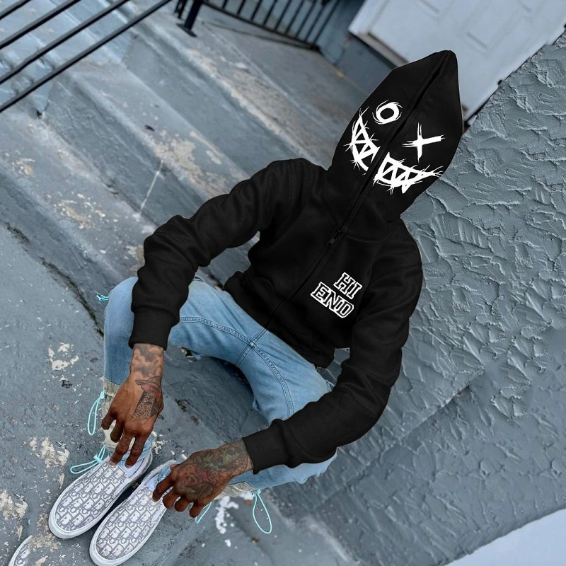 Hoodie Full Zip White Hip Hop Graphic