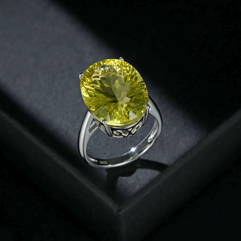 Natural Gem Inlaid Ring Female S925 Sterling Silver Lemon Crystal Luxury Ring