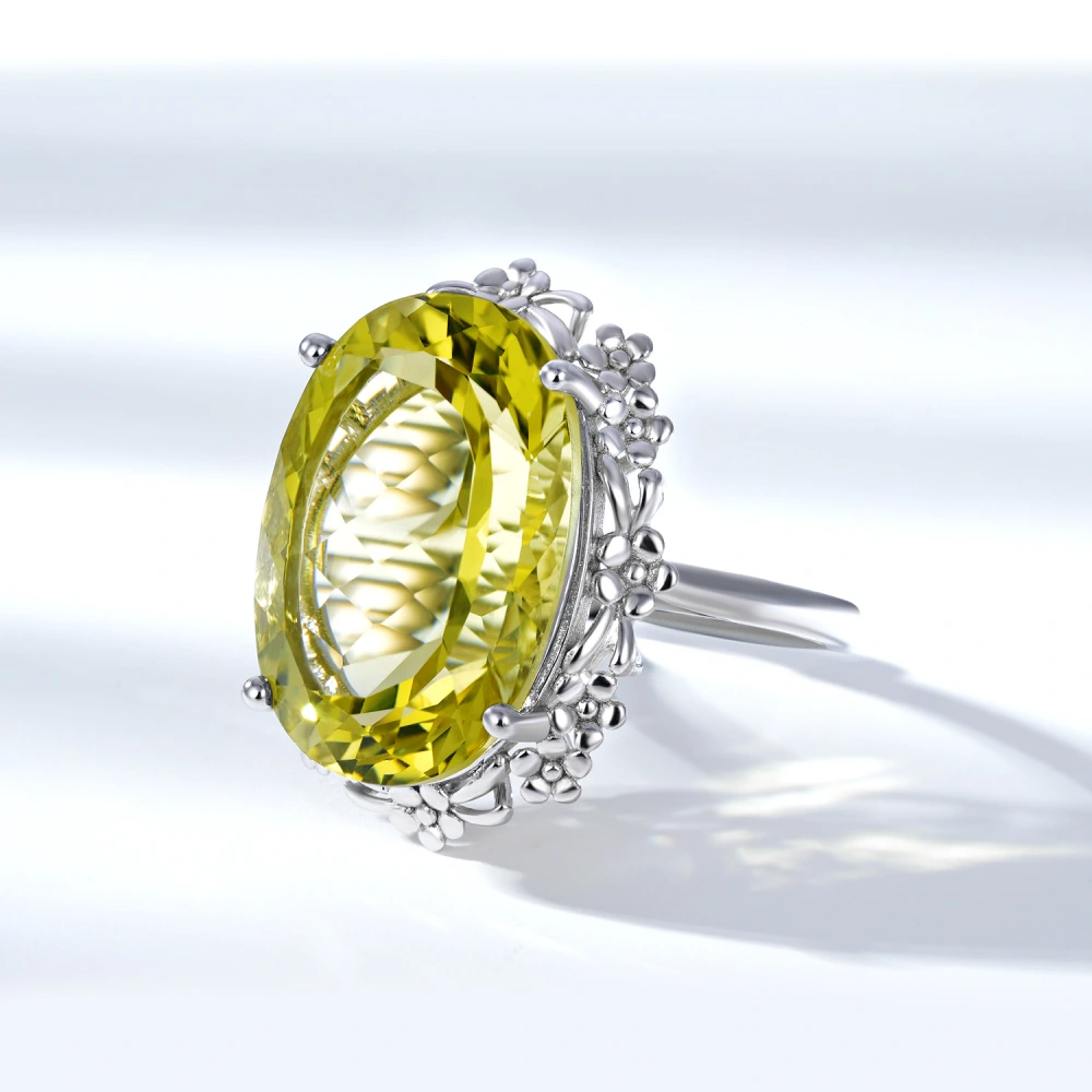 Natural Lemon Crystal Ring Luxury Style Jewelry S925 Silver