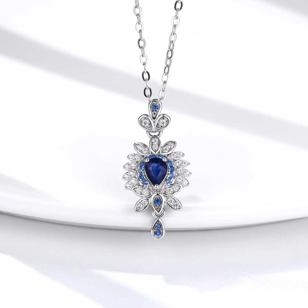 Original Design Natural Sapphire Necklace Female Flower Shaped Small Group Luxury