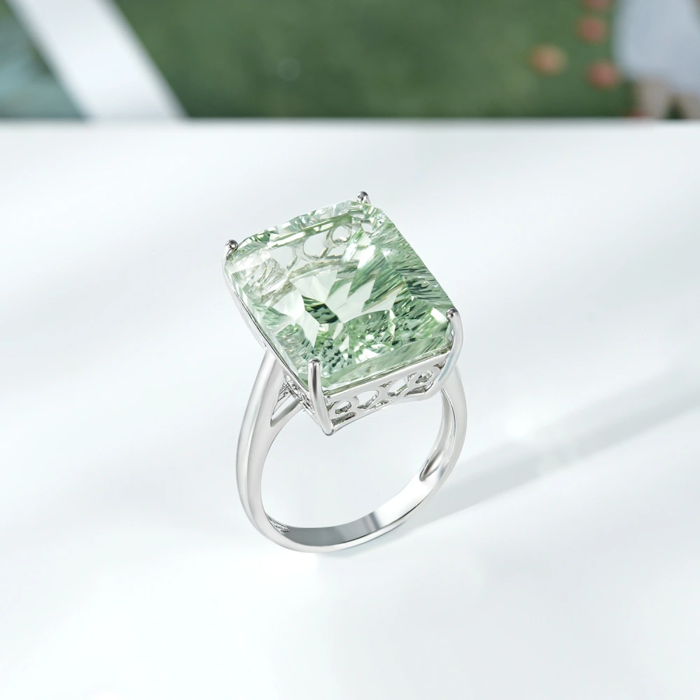 Dan Shaped Natural Green Amethyst Ring S925 Sterling Silver Color Inlaid Luxury