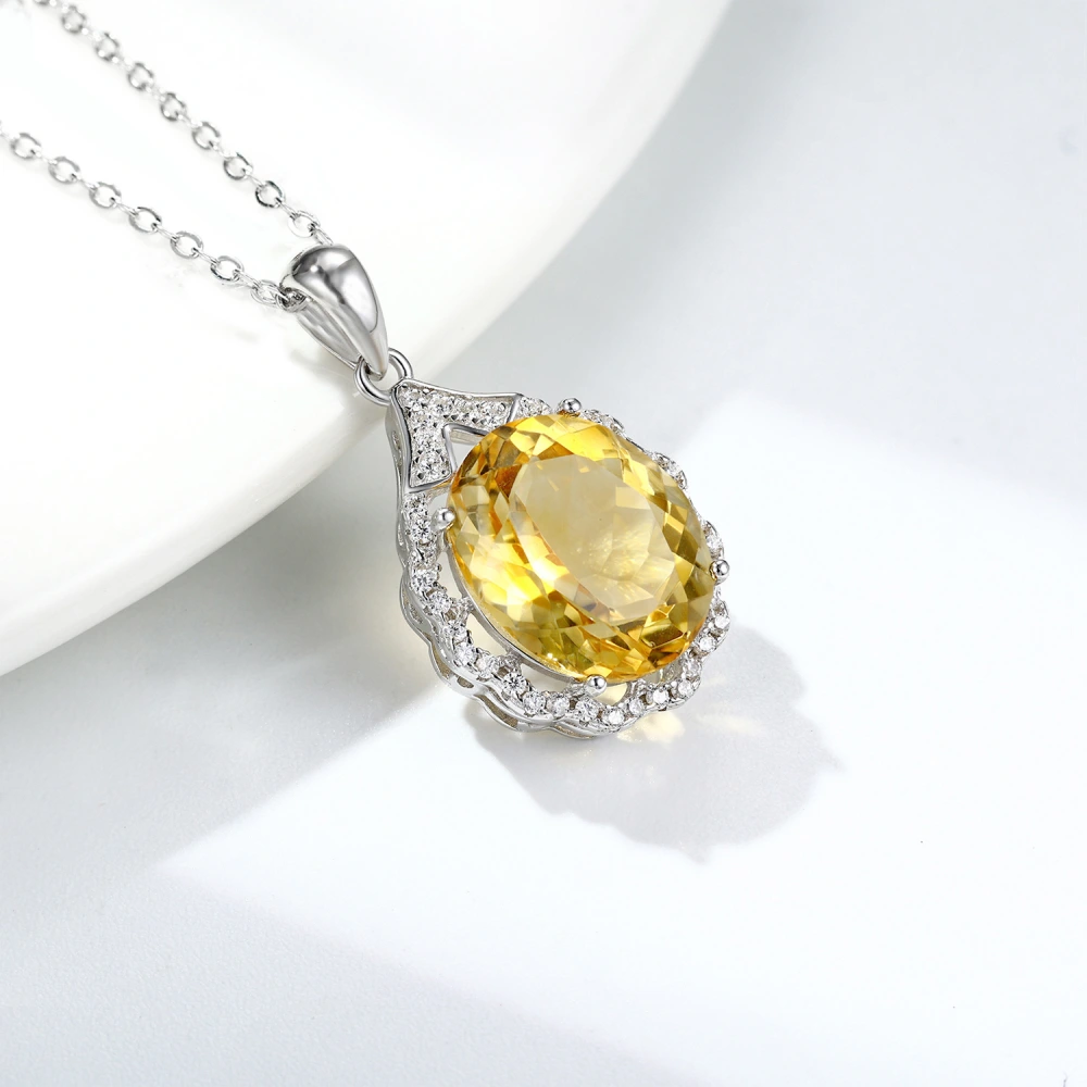 Natural Dan Shaped Topaz Necklace Feminine Versatile S925 Silver Full Set Light Luxury Pendant