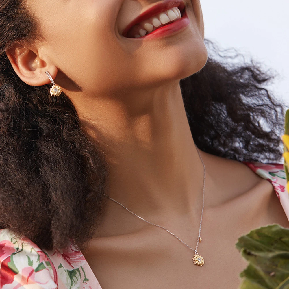 Gold Plated Sunflower Necklace Silver Sunflower