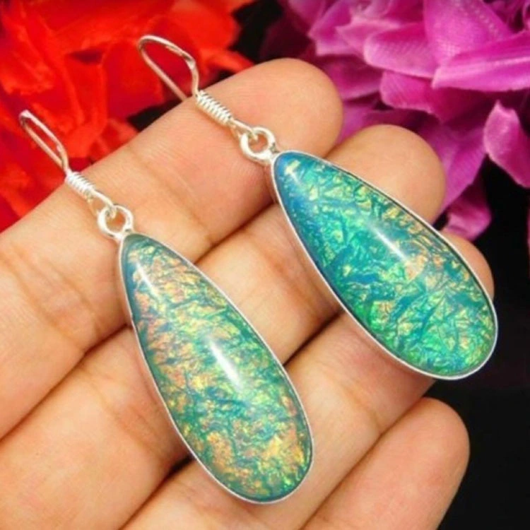 Colorful Moonstone Long Earrings Cross-border E-commerce European And American Trendy Female Earrings EBay