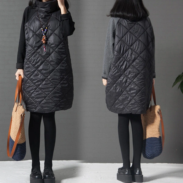Loose Plus Size Women's Solid Color Pressed Cotton Panel Long Sleeve Dress