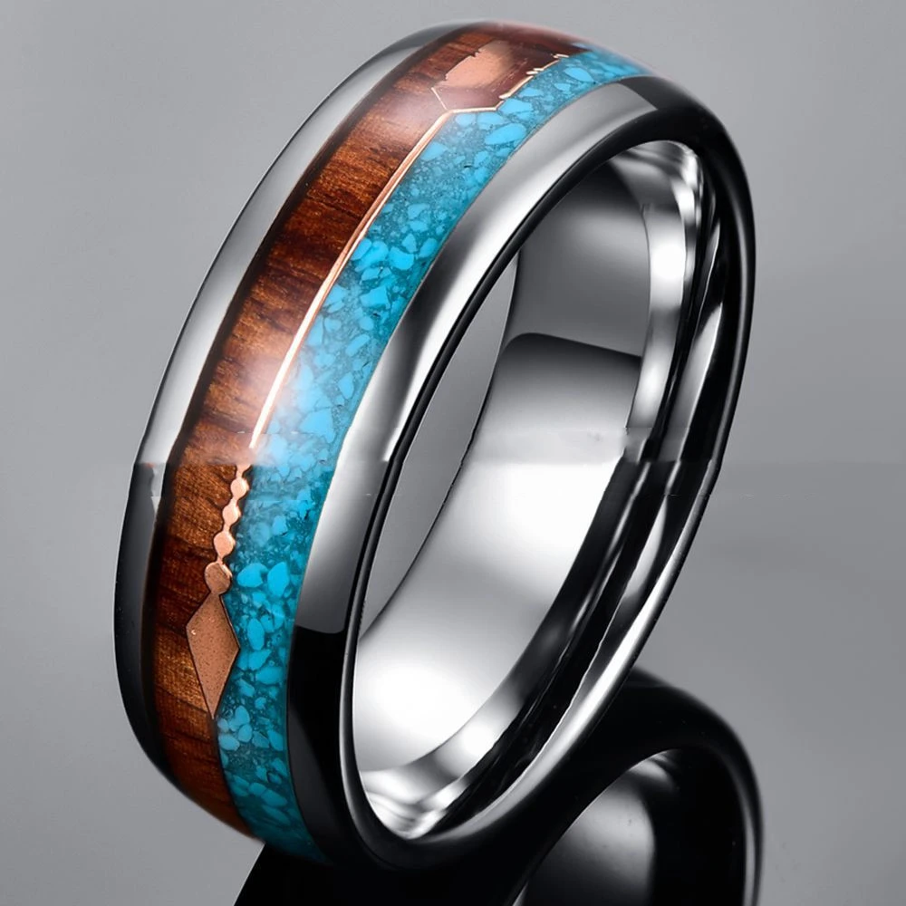 Men's Fully Polished Domed Turquoise Arrow Tungsten Ring