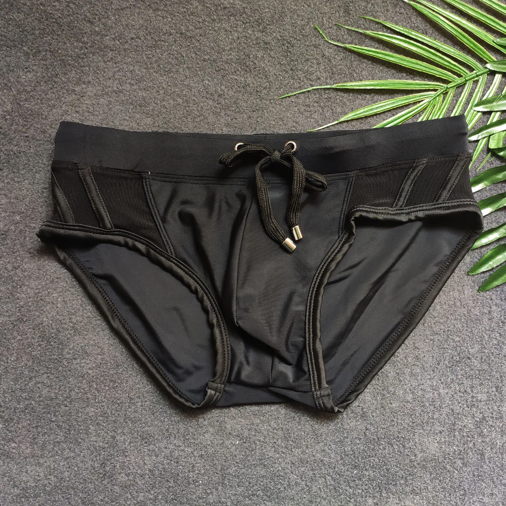 Men's Fashion Side Mesh Splicing Triangle Swimming Trunks