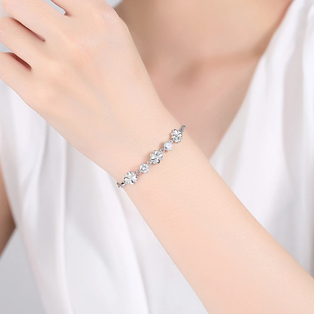 Sterling Silver Bracelet Female Fashion Clover Simple